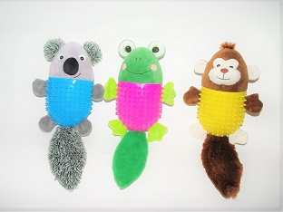 W4150 Plush Monkey,Raccon,Frog with TPR body and squeaker inside