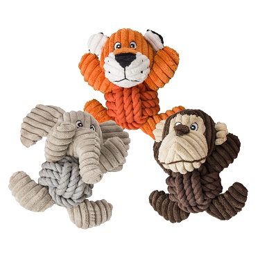 W54369 KNOT ROPE PLUSH TIGER,ELEPHANT AND MONKEY TOY