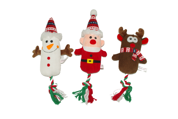 W5526 Christmas Plush Santa,Reindeer,Snowman Dog Toy with Rope and squeaker